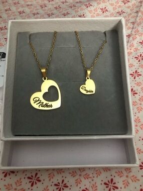 Gold Plated Stainless Steel Mother & Daughter Heart Necklaces